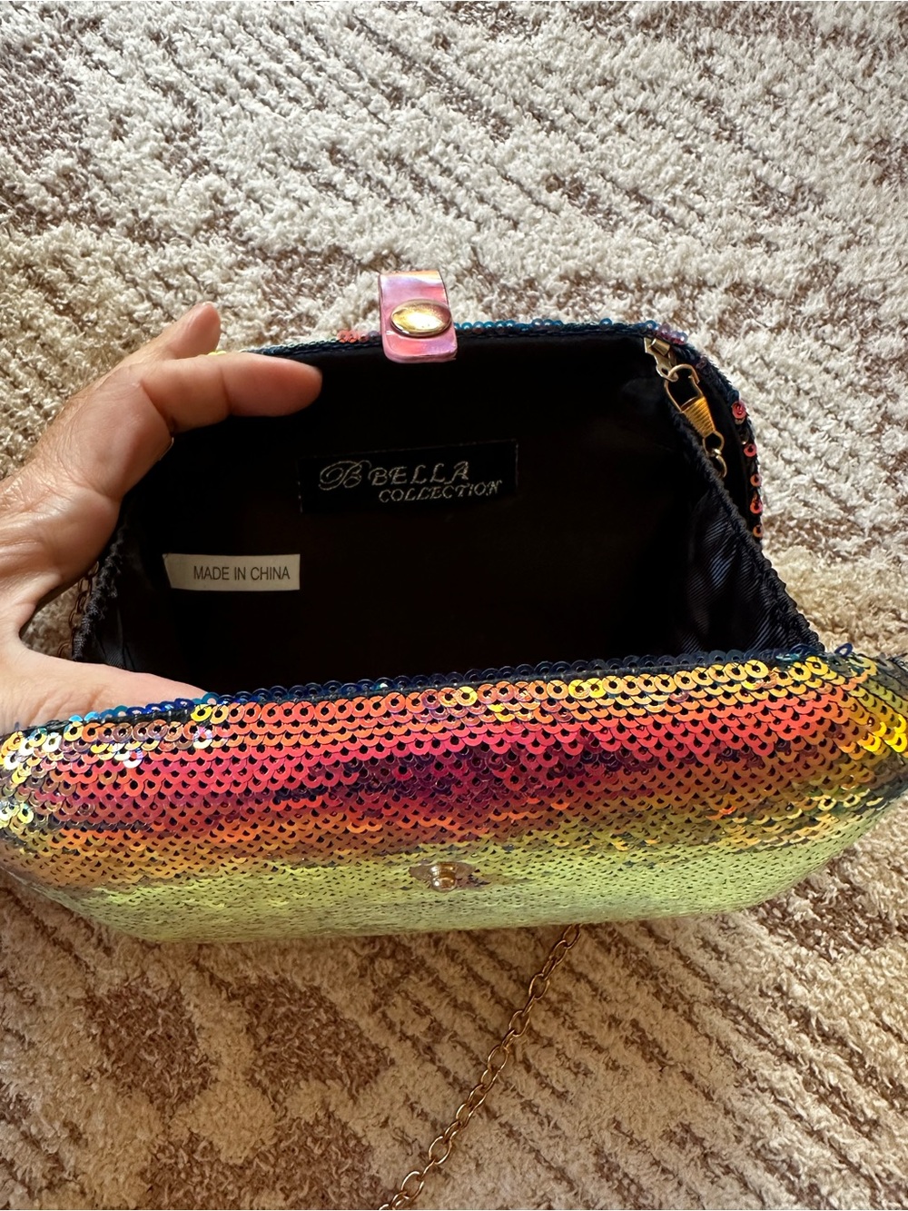 Iridescent Rainbow Sequin Evening Bag Color Shift Clutch - Picture 7 of 16